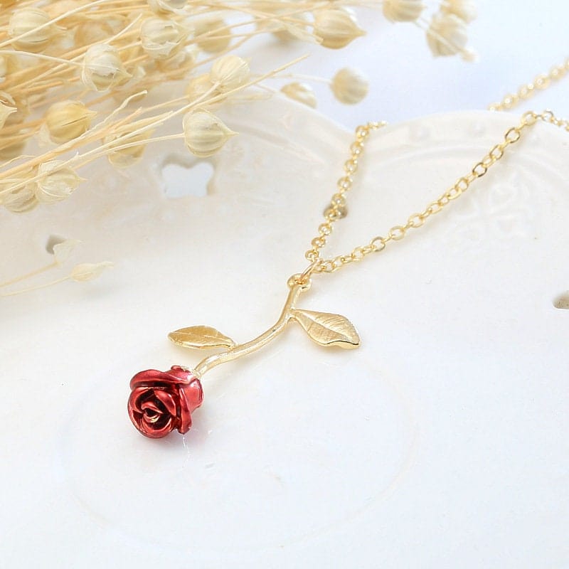 Chic Enamel Rose Pendant Necklace - ArtGalleryZen