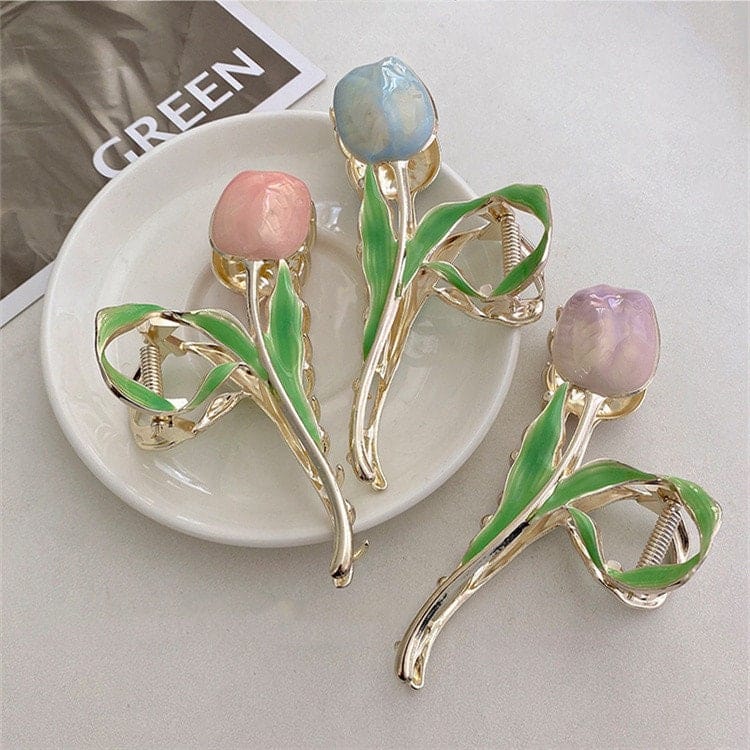 Chic Enamel Tulip Chignon Claw Clip Hair Clip - ArtGalleryZen