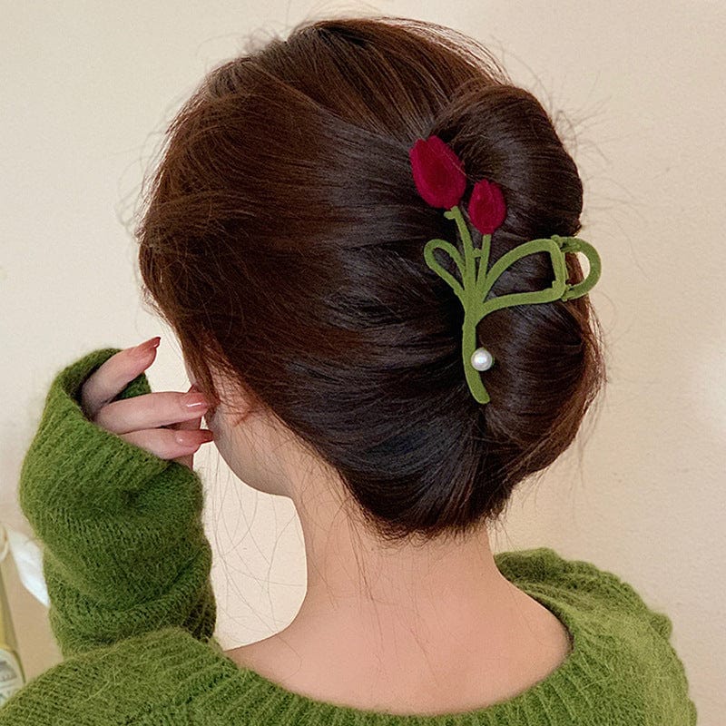 Chic Flocking Tulip Chignon Claw Clip Hair Clip - ArtGalleryZen