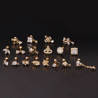 Thumbnail for Chic Gold Silver Tone CZ Inlaid Helix Piercing Stud Earring - ArtGalleryZen