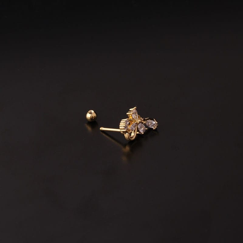 Chic Gold Silver Tone CZ Inlaid Helix Piercing Stud Earring - ArtGalleryZen