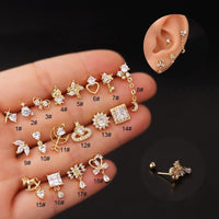 Thumbnail for Chic Gold Silver Tone CZ Inlaid Helix Piercing Stud Earring - ArtGalleryZen
