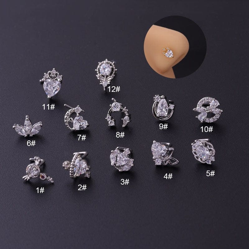 Chic Gold Silver Tone CZ Inlaid Stainless Steel Nose Piercing Nose Stud - ArtGalleryZen