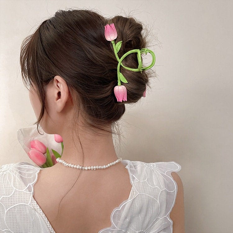 Chic Handmade Colorful Enamel Tulip Chignon Claw Clip Hair Clip - ArtGalleryZen