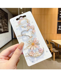 Thumbnail for Chic Handmade CZ Inlaid Pink Floral Moon Heart Hair Clip - ArtGalleryZen