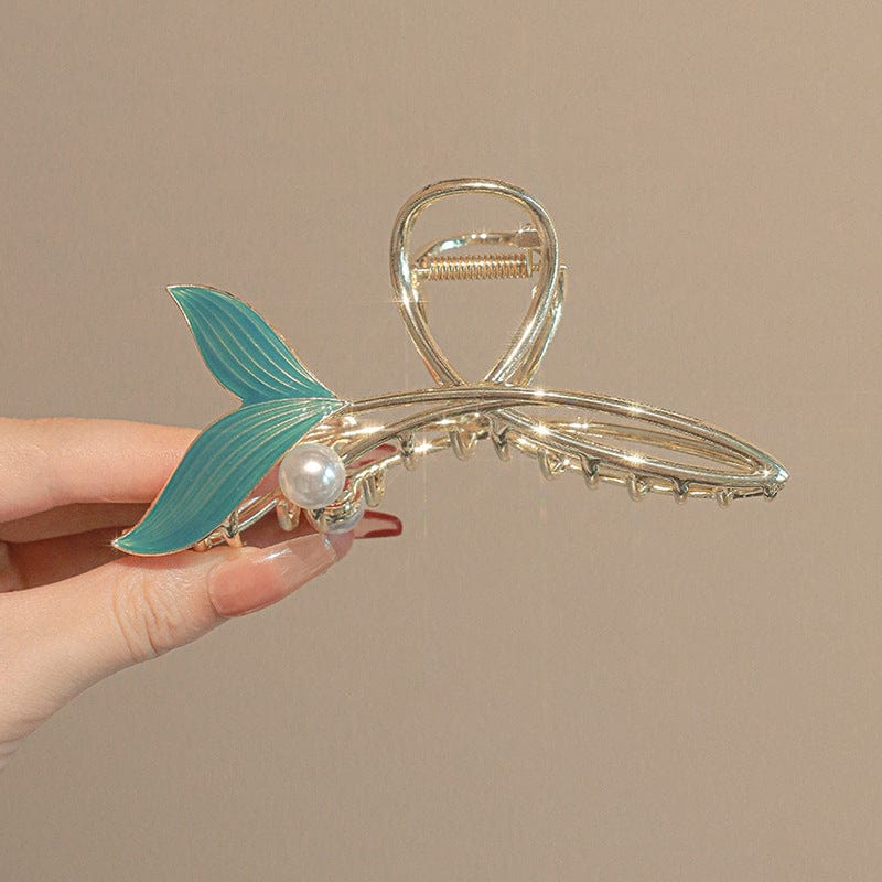 Chic Handmade Enamel Mermaid Pearl Charm Chignon Claw Clip Hair Clip - ArtGalleryZen