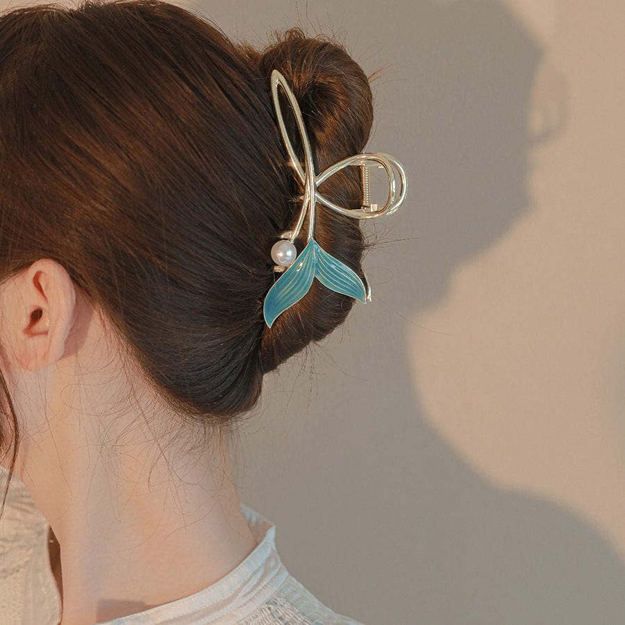 Chic Handmade Enamel Mermaid Pearl Charm Chignon Claw Clip Hair Clip - ArtGalleryZen