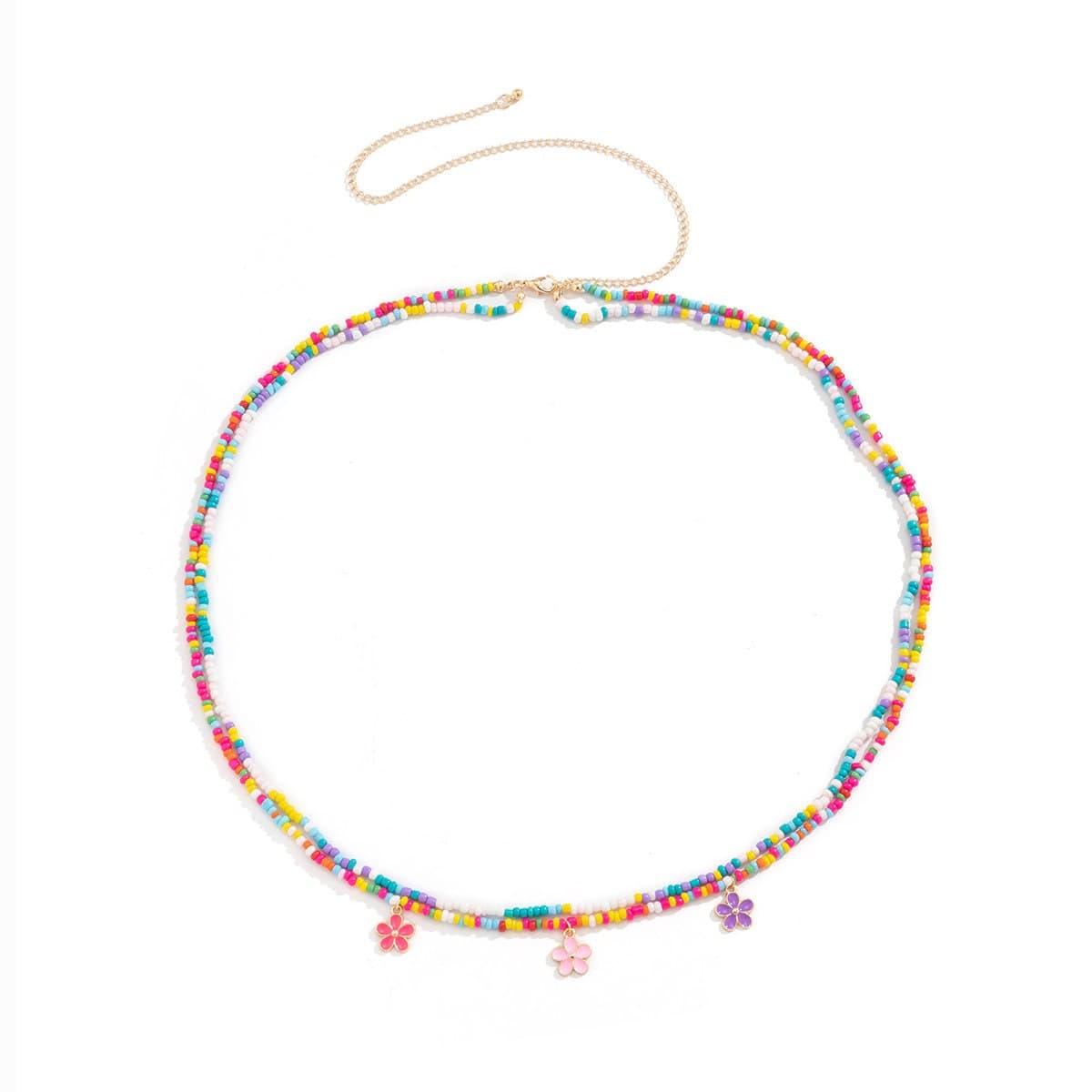 Chic Layered Colorful Enamel Flower Tassel Seed Beaded Waist Chain - ArtGalleryZen
