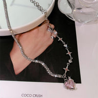 Thumbnail for Chic Layered CZ Inlaid Pink And Black Crystal Heart Pendant Star Chain Necklace - ArtGalleryZen