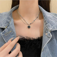 Thumbnail for Chic Layered CZ Inlaid Pink And Black Crystal Heart Pendant Star Chain Necklace - ArtGalleryZen