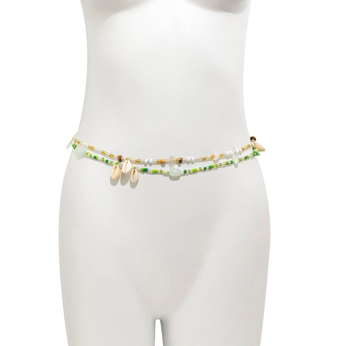Chic Layered Natural Stone Charm Cowry Tassel Seed Beaded Belly Chain Set - ArtGalleryZen