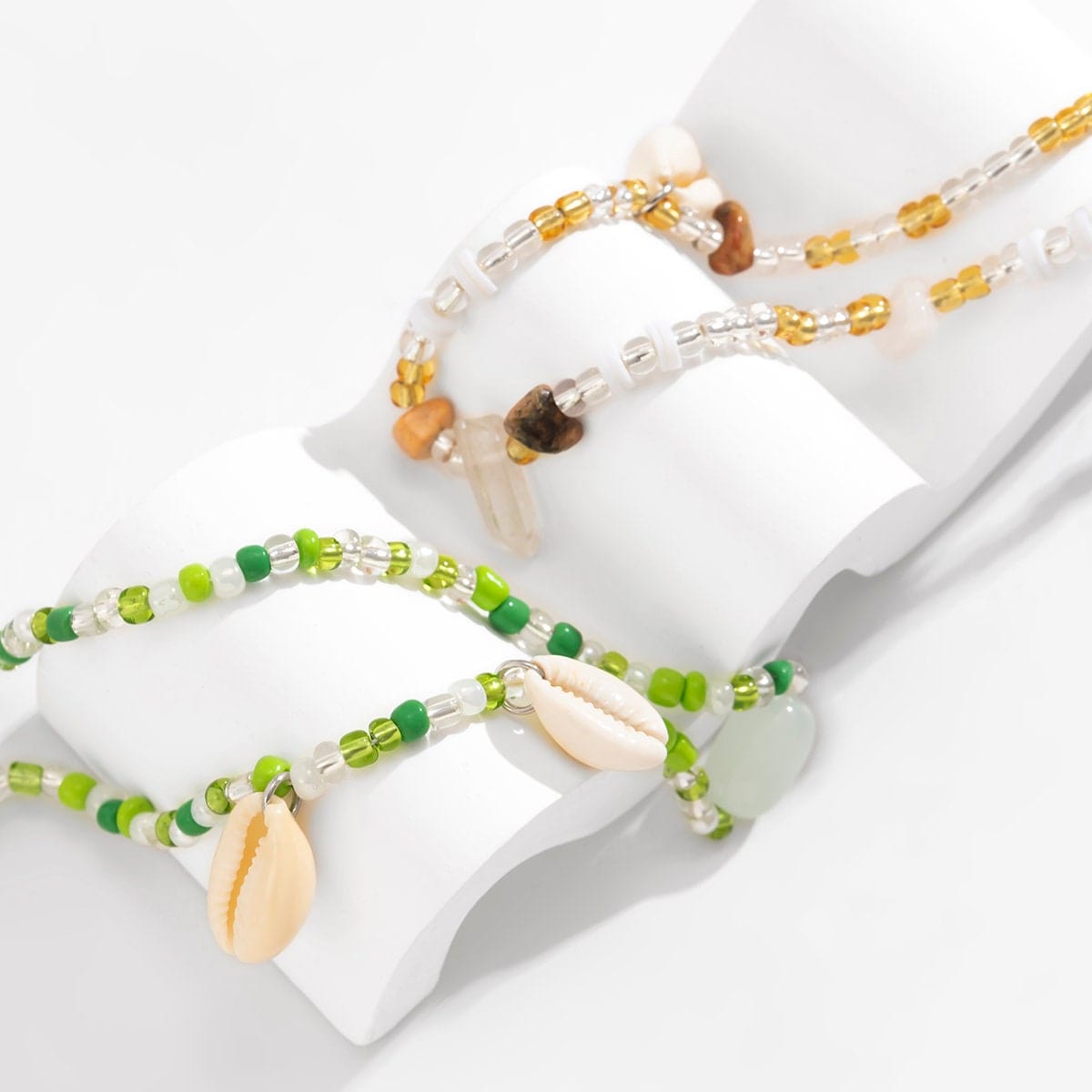 Chic Layered Natural Stone Charm Cowry Tassel Seed Beaded Belly Chain Set - ArtGalleryZen