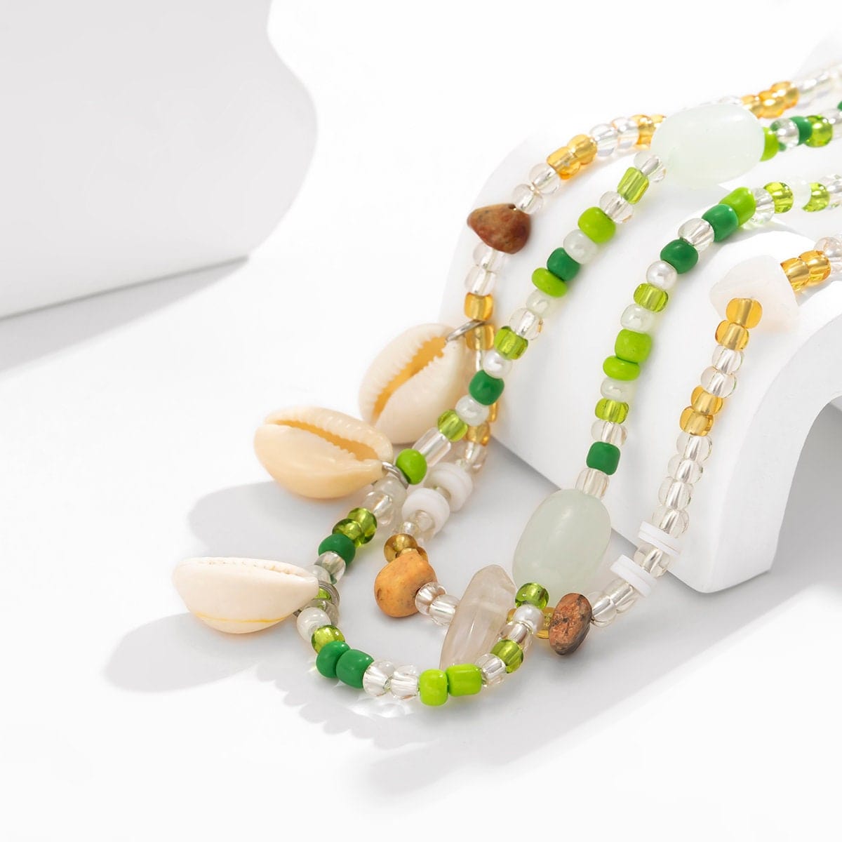 Chic Layered Natural Stone Charm Cowry Tassel Seed Beaded Belly Chain Set - ArtGalleryZen