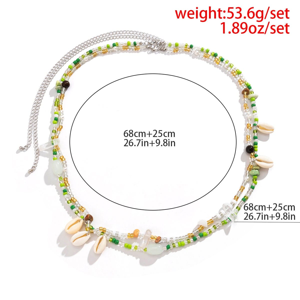 Chic Layered Natural Stone Charm Cowry Tassel Seed Beaded Belly Chain Set - ArtGalleryZen