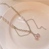Thumbnail for Chic Layered Pearl Charm Pink Cherry Pendant Necklace - ArtGalleryZen