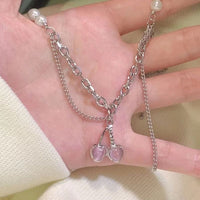 Thumbnail for Chic Layered Pearl Charm Pink Cherry Pendant Necklace - ArtGalleryZen
