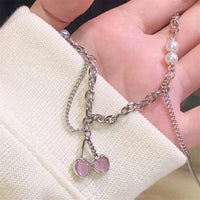 Thumbnail for Chic Layered Pearl Charm Pink Cherry Pendant Necklace - ArtGalleryZen