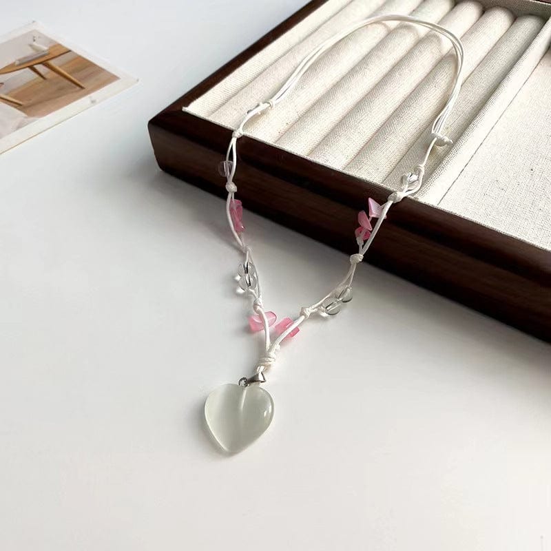 Chic Opal Heart Pendant Matching Necklace - ArtGalleryZen