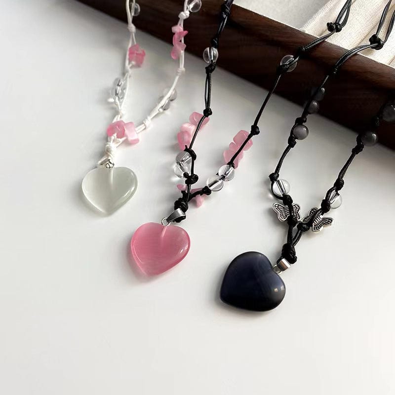 Chic Opal Heart Pendant Matching Necklace - ArtGalleryZen
