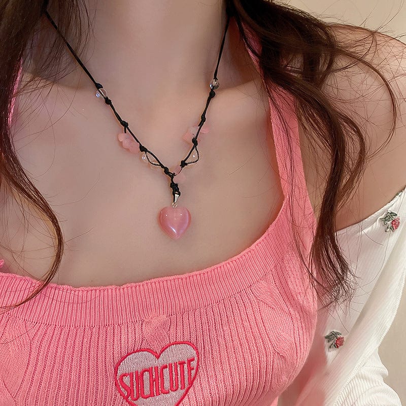 Chic Opal Heart Pendant Matching Necklace - ArtGalleryZen