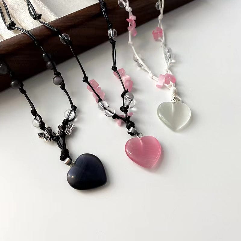 Chic Opal Heart Pendant Matching Necklace - ArtGalleryZen