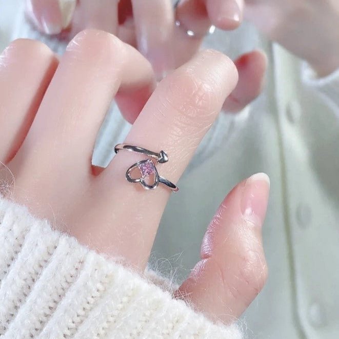 Chic Pink Crystal Devil Heart Ring - ArtGalleryZen