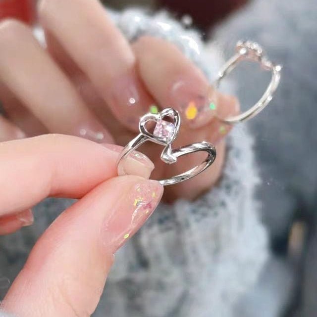 Chic Pink Crystal Devil Heart Ring - ArtGalleryZen