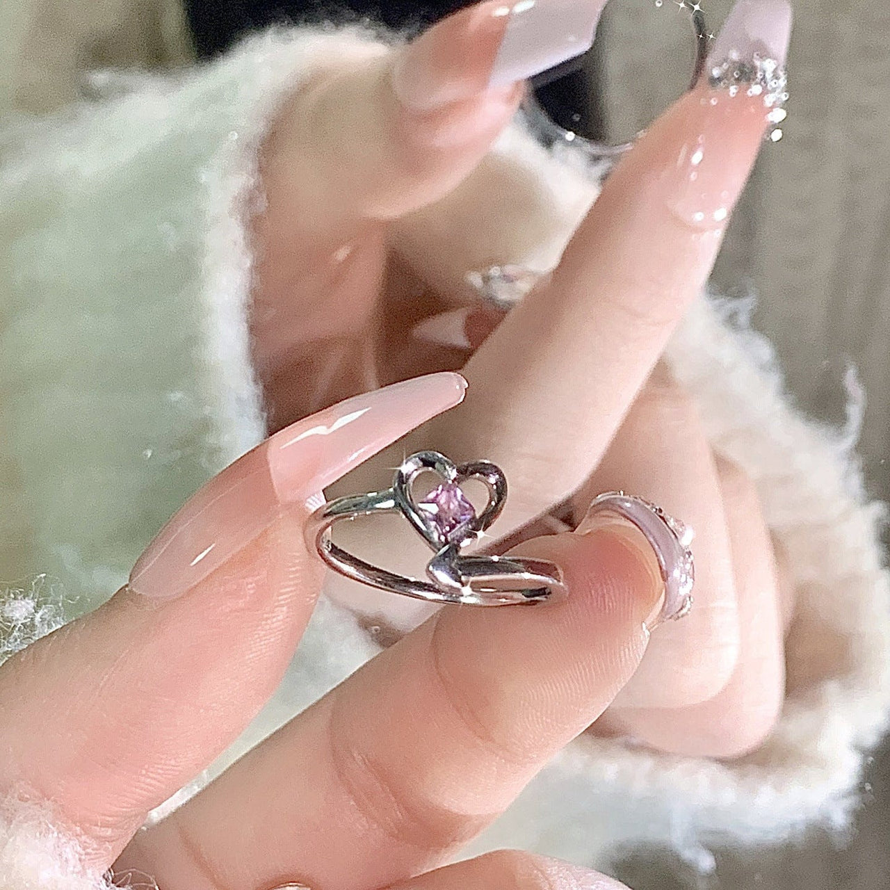Chic Pink Crystal Devil Heart Ring - ArtGalleryZen
