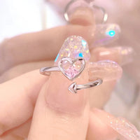 Thumbnail for Chic Pink Crystal Devil Heart Ring - ArtGalleryZen