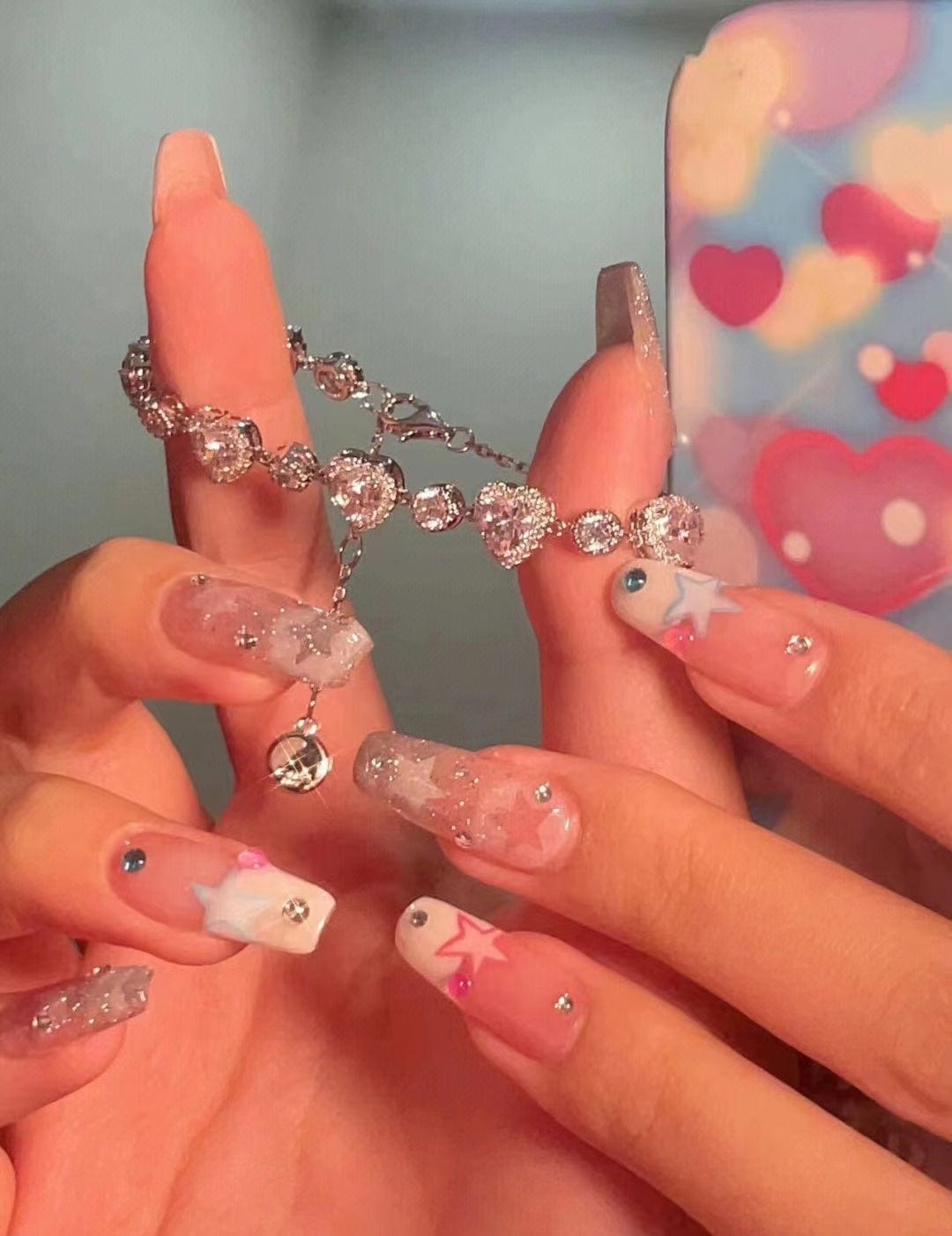 Chic Pink Crystal Heart Bracelet - ArtGalleryZen