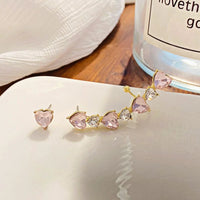 Thumbnail for Chic Pink Crystal Heart Ear Wrap Stud Earrings - ArtGalleryZen