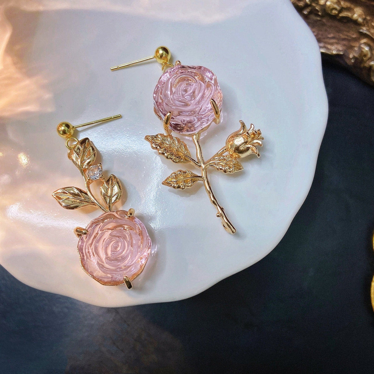 Chic Pink Crystal Rose Earrings - ArtGalleryZen