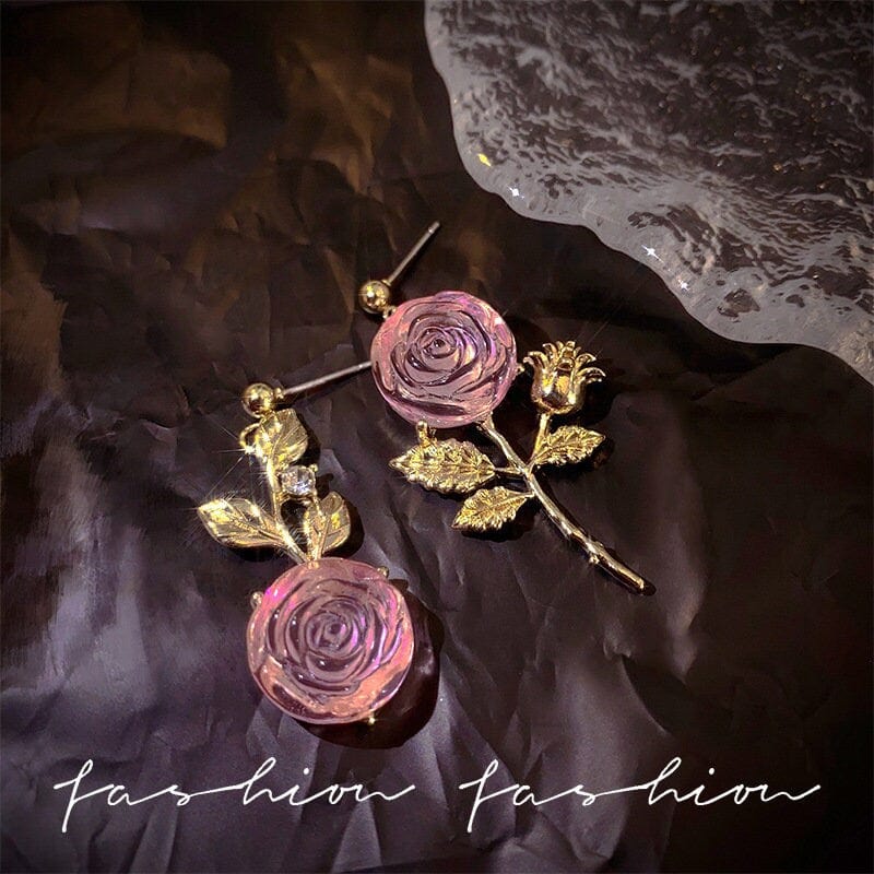 Chic Pink Crystal Rose Earrings - ArtGalleryZen