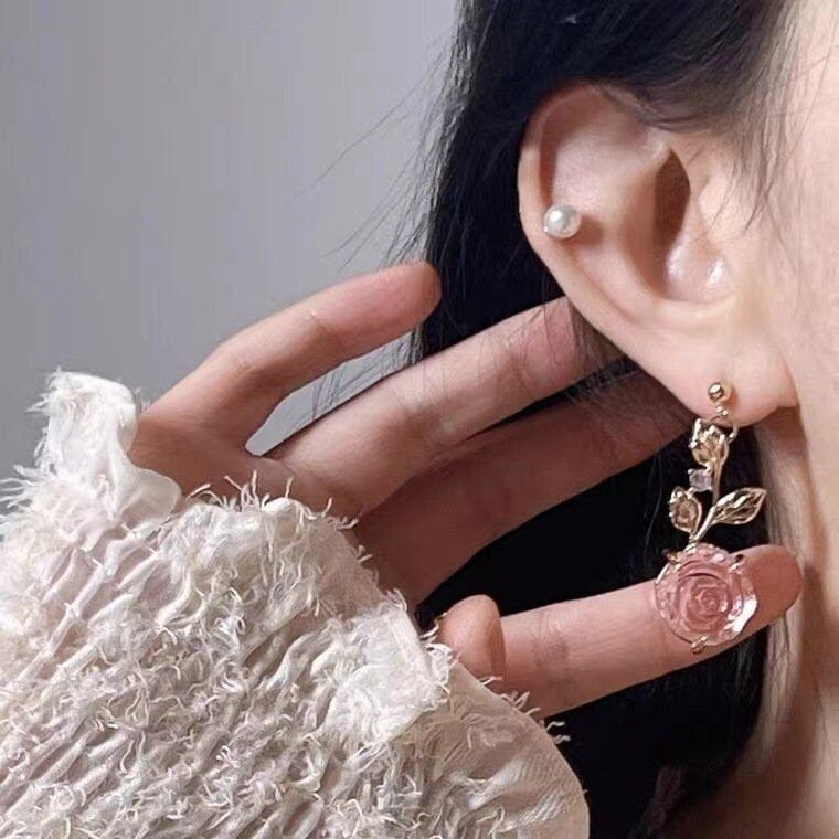 Chic Pink Crystal Rose Earrings - ArtGalleryZen