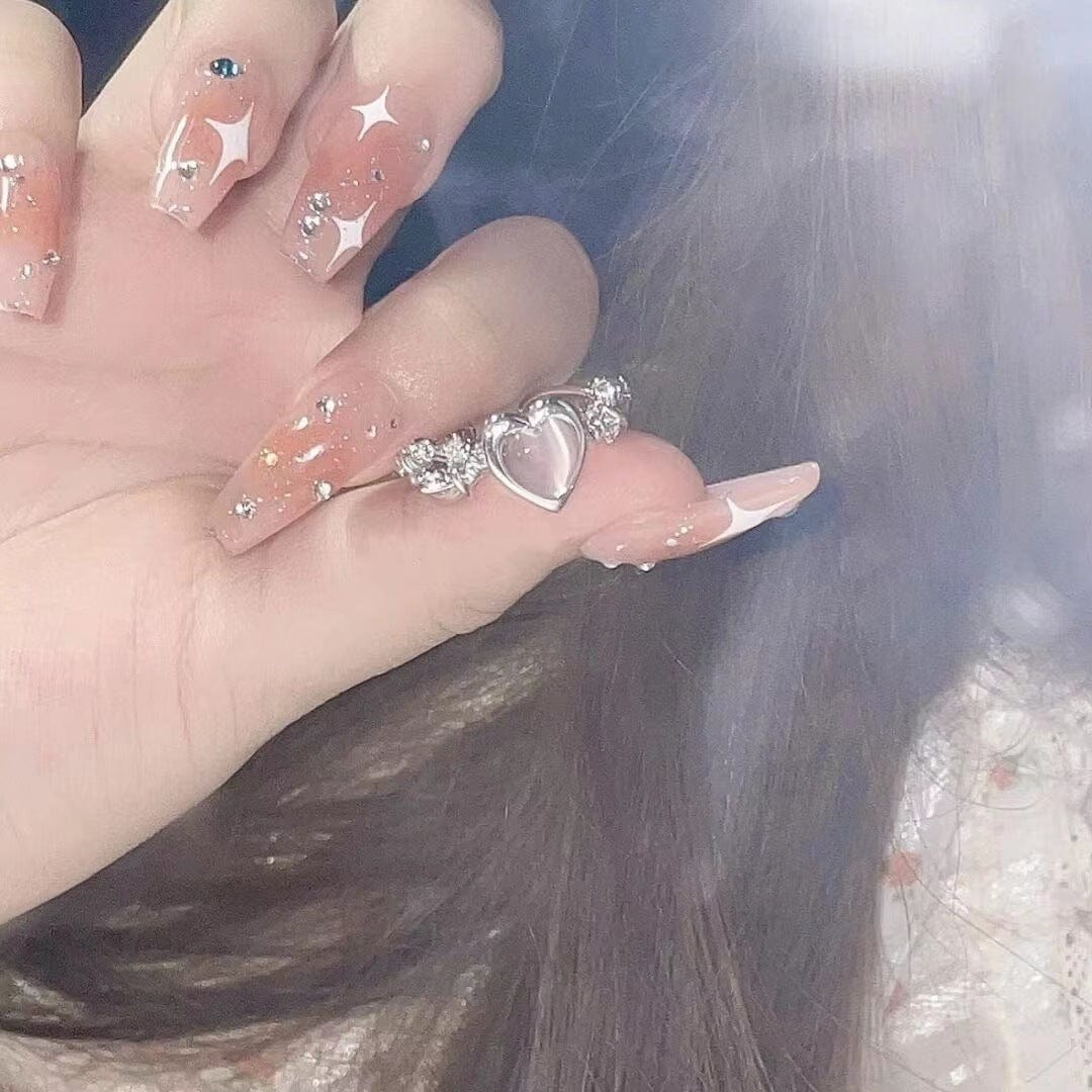 Chic Pink Opal Heart Ring - ArtGalleryZen