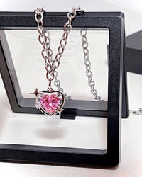 Thumbnail for Chic Pink Rhinestone Heart Pendant Cable Chain Necklace - ArtGalleryZen