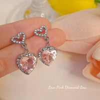 Thumbnail for Chic Pink Rhinestone Heart Pendant Cubic Zirconia Chain Necklace Dangle Earrings Set - ArtGalleryZen