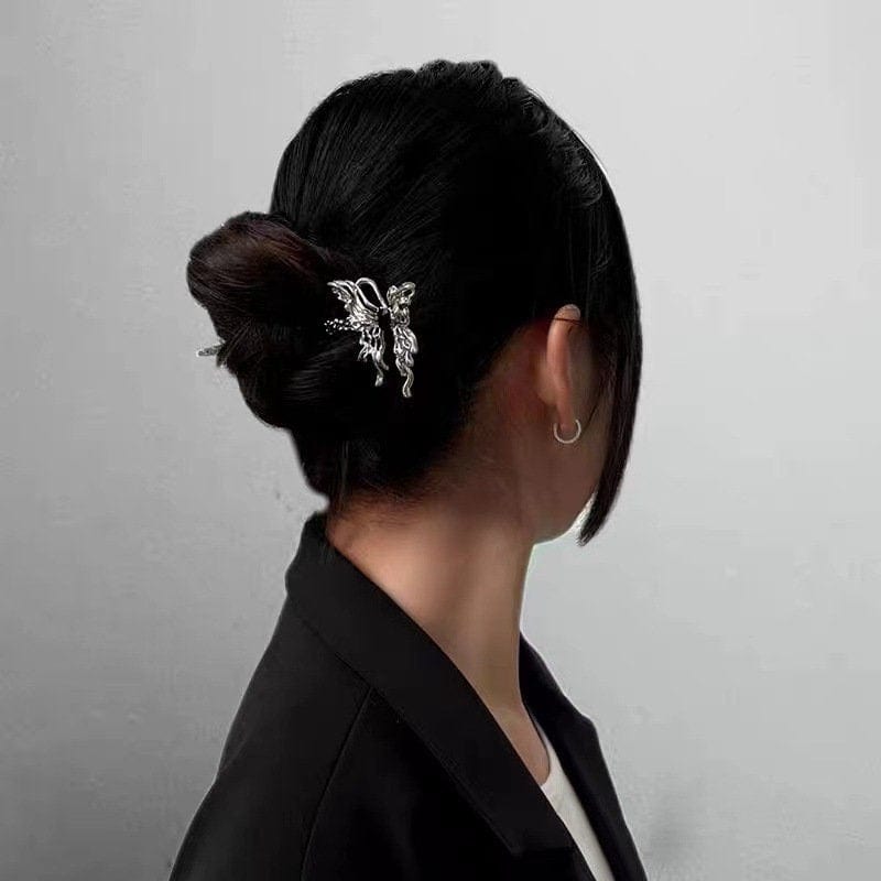 Chic Rhinestone Inlaid Abstract Butterfly Chignon Hair Fork Hair Pin - ArtGalleryZen