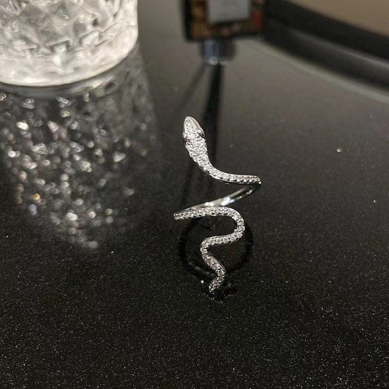 Chic Rhinestone Inlaid Adjustable Snake Statement Ring - ArtGalleryZen