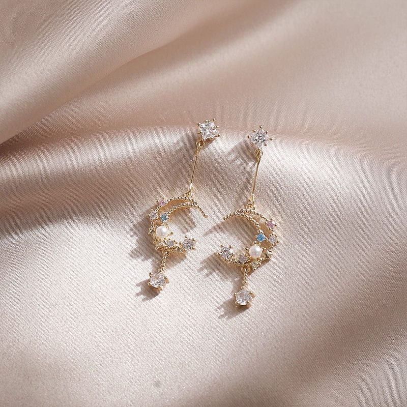 Chic Rhinestone Inlaid Moon Phase Dangle Earrings - ArtGalleryZen