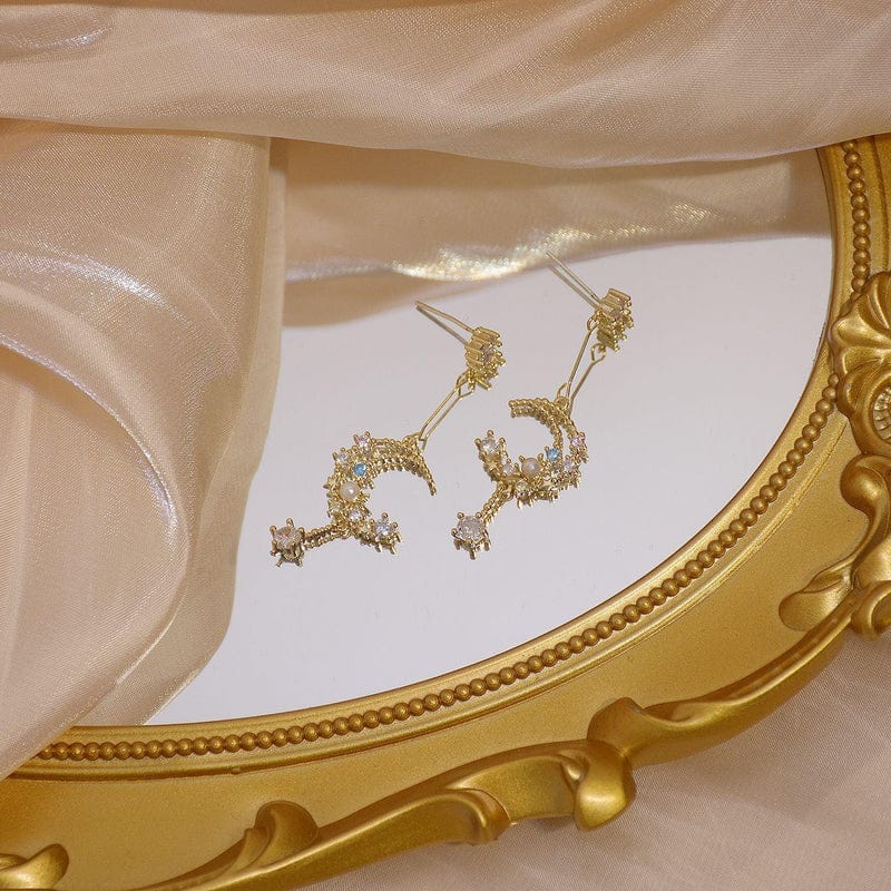 Chic Rhinestone Inlaid Moon Phase Dangle Earrings - ArtGalleryZen