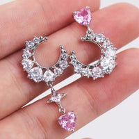 Thumbnail for Chic Rhinestone Inlaid Moon Phase Star Heart Dangle Earrings - ArtGalleryZen
