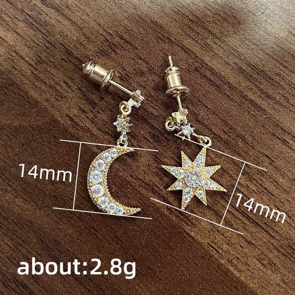 Chic Rhinestone Inlaid Moon Star Dangle Earrings - ArtGalleryZen