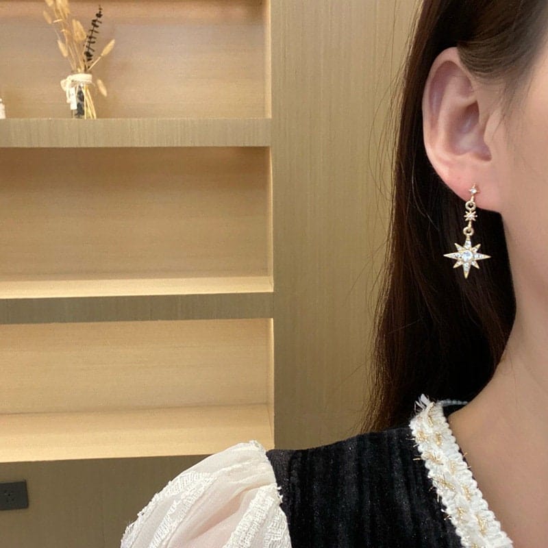 Chic Rhinestone Inlaid Moon Star Dangle Earrings - ArtGalleryZen