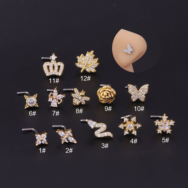 Chic Rhinestone Inlaid Surgical Steel Nose Piercing Nose Stud - ArtGalleryZen