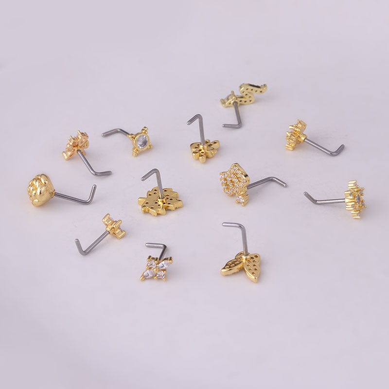 Chic Rhinestone Inlaid Surgical Steel Nose Piercing Nose Stud - ArtGalleryZen