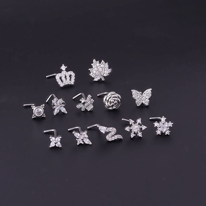 Chic Rhinestone Inlaid Surgical Steel Nose Piercing Nose Stud - ArtGalleryZen