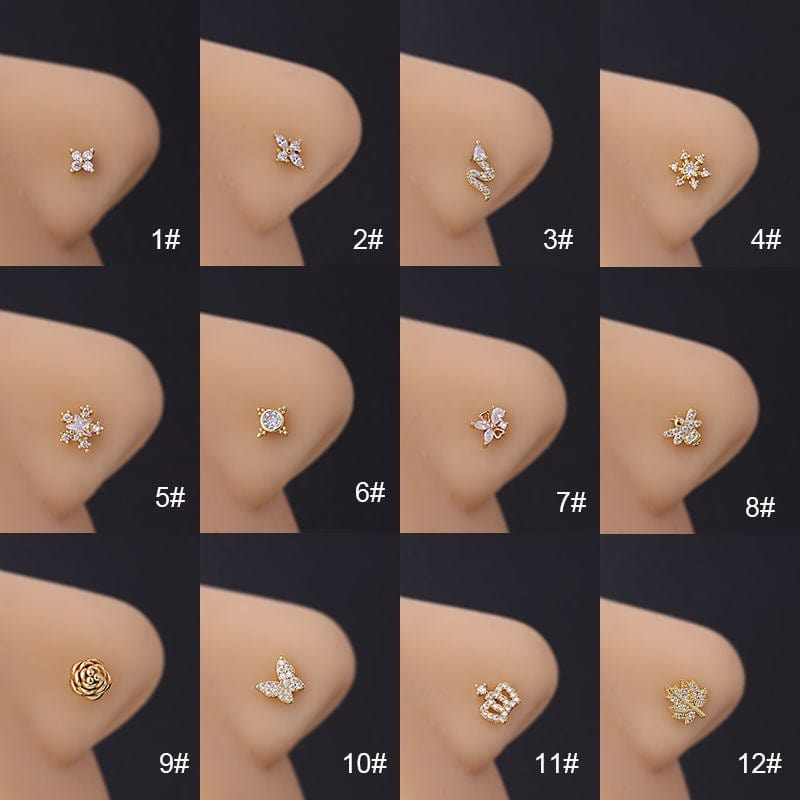 Chic Rhinestone Inlaid Surgical Steel Nose Piercing Nose Stud - ArtGalleryZen