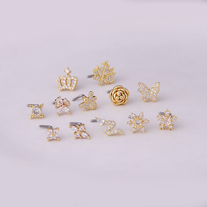 Chic Rhinestone Inlaid Surgical Steel Nose Piercing Nose Stud - ArtGalleryZen