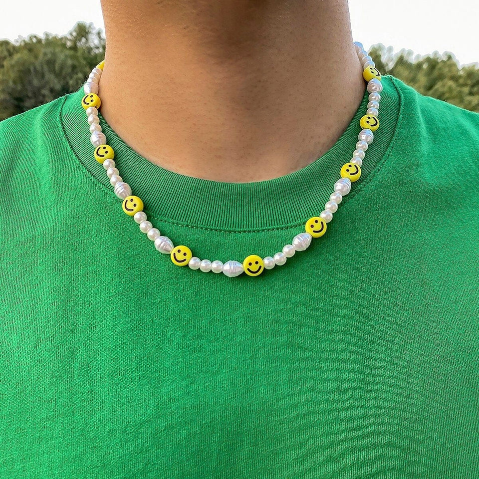 Chic Smiley Pearl Chain Choker Necklace ArtGalleryZen
